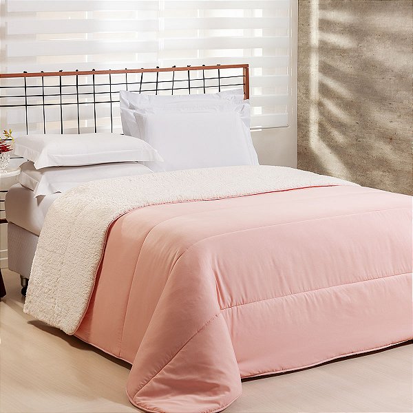 Coberdrom QUEEN Percal 200 Fios Com Sherpa Flupy Rosa