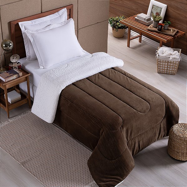 Coberdrom SOLTEIRO Fleece Com Sherpa Noruega Marrom