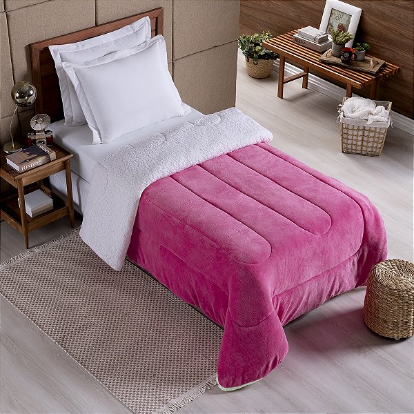 Coberdrom SOLTEIRO Fleece Com Sherpa Noruega Pink