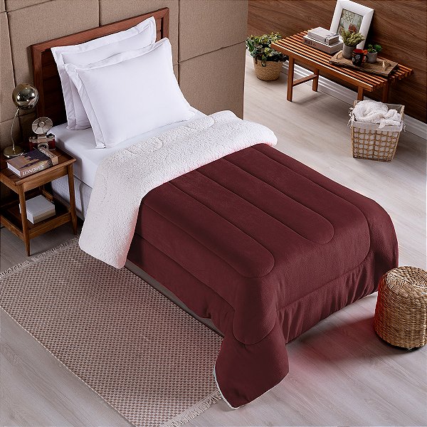 Coberdrom SOLTEIRO Fleece Com Sherpa Noruega Vinho
