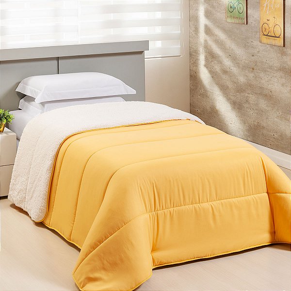 Coberdrom SOLTEIRO Percal 200 Fios Com Sherpa Flupy Amarela