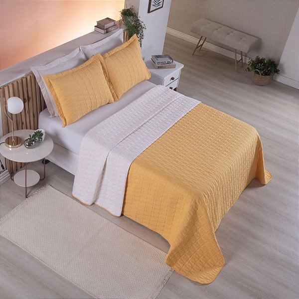 Cobre Leito 3 Peças CASAL Percal 200 Fios Cristal Cristal Amarelo