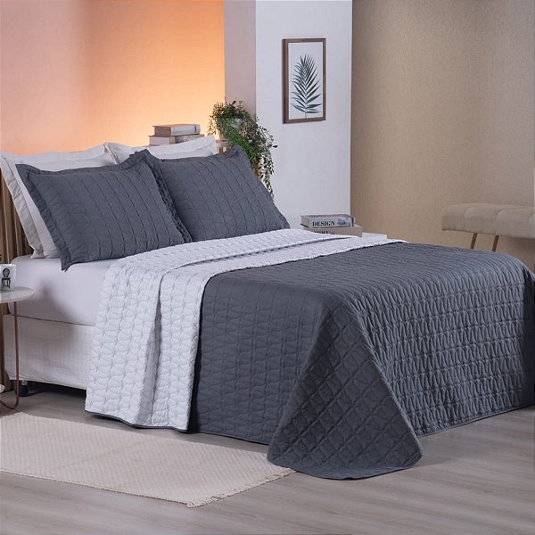 Cobre Leito 3 Peças KING Percal 200 Fios Cristal Cristal Grafite