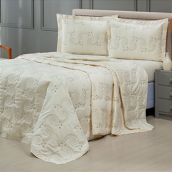 Cobre Leito 3 Peças KING Percal 200 Fios Mistral Mistral Palha