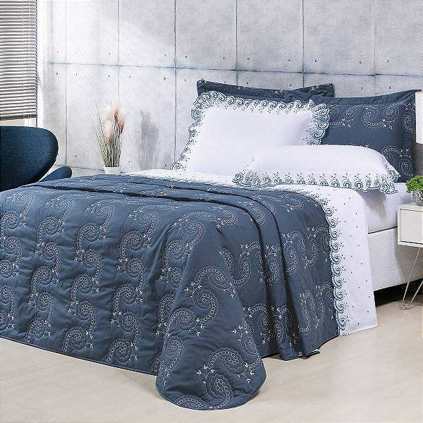 Cobre Leito 3 Peças KING Percal 200 Fios Mistral Mistral Topázio