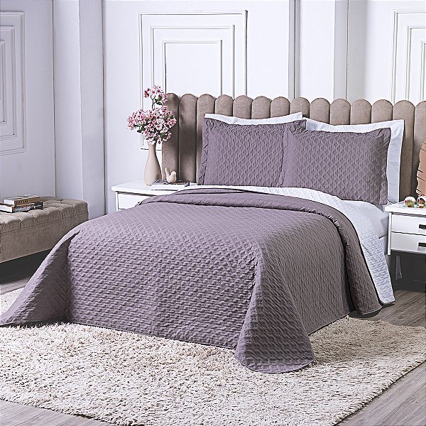 Cobre Leito Milao Casal 3 peças matelado Lavanda / Branco