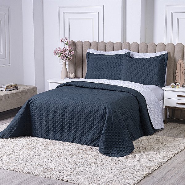 Cobre Leito Milao Casal 3 peças matelado Petroleo / Branco