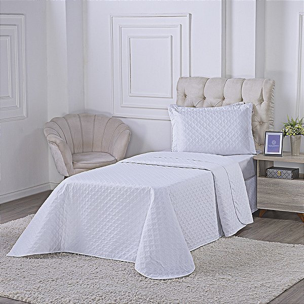 Cobre Leito Milao Solteiro 3 peças 400 fios Branco/ Branco