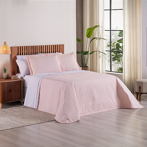Cobre Leito Premier King 3 peças algodão Cor Rosa