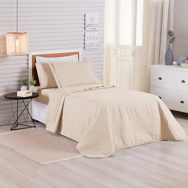 Cobre Leito Premier Solteiro 2 peças algodão Cor Bege