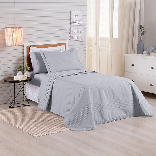 Cobre Leito Premier Solteiro 2 peças algodão Cor Cinza