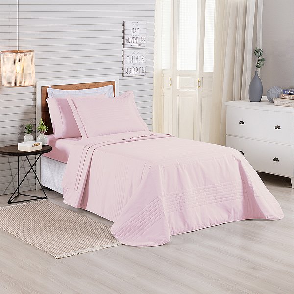 Cobre Leito Premier Solteiro 2 peças algodão Cor Rosa