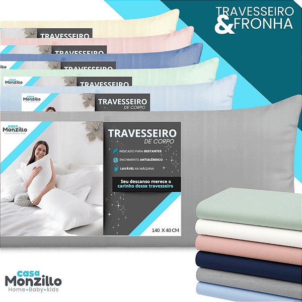 Xuxão Travesseiro de Corpo Antialérgico grande + Fronha 400 Fios Com Zíper