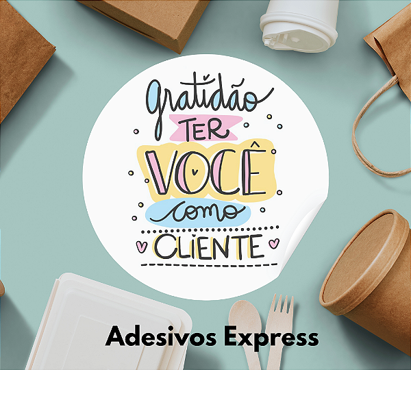 Adesivos gratidão ter você como cliente fundo branco  1.000 unidades