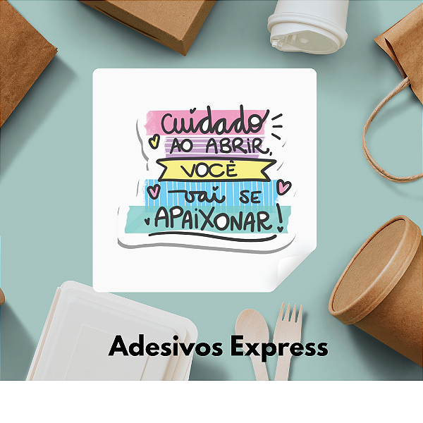 Adesivos cuidado ao abrir vai se apaixonar quadrado 1.000 unidades