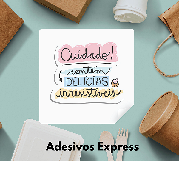 Adesivos cuidado contém delicias irresistíveis quadrado 1.000 unidades