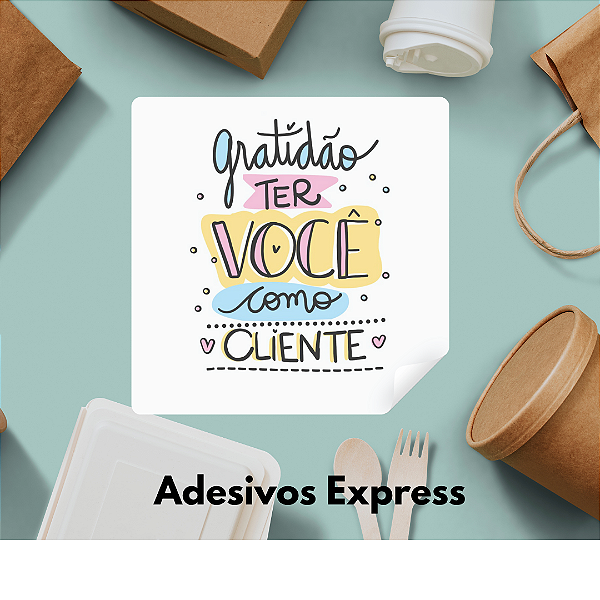 Adesivos gratidão ter você como cliente quadrado fundo branco  1.000 unidades
