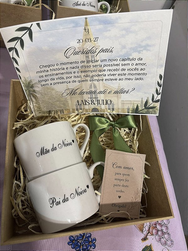 Kit Convite Casamento com Caixa MDF e Xícara