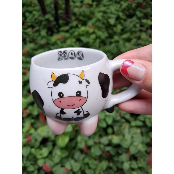 Mini Xícara Cerâmica Vaquinha 100ml Fofa e Divertida