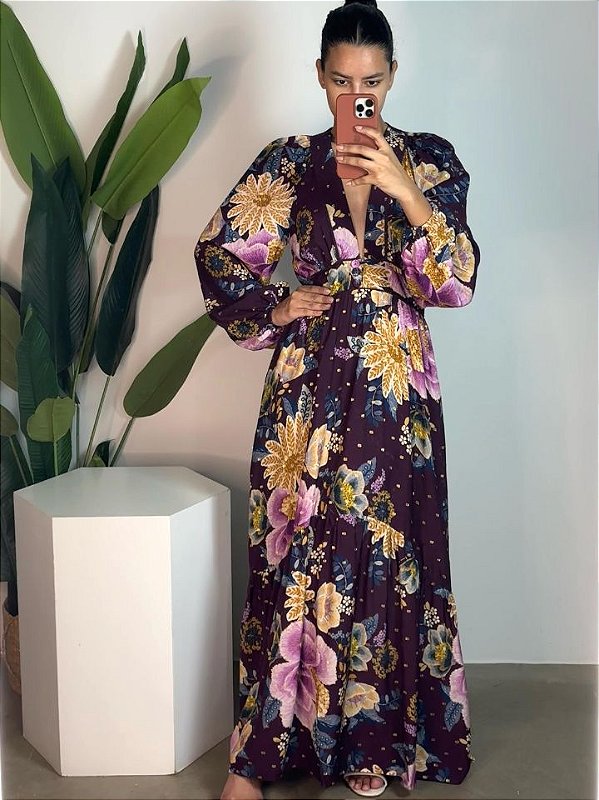VESTIDO LONGO MANGA JARDIM DELICADO 337579