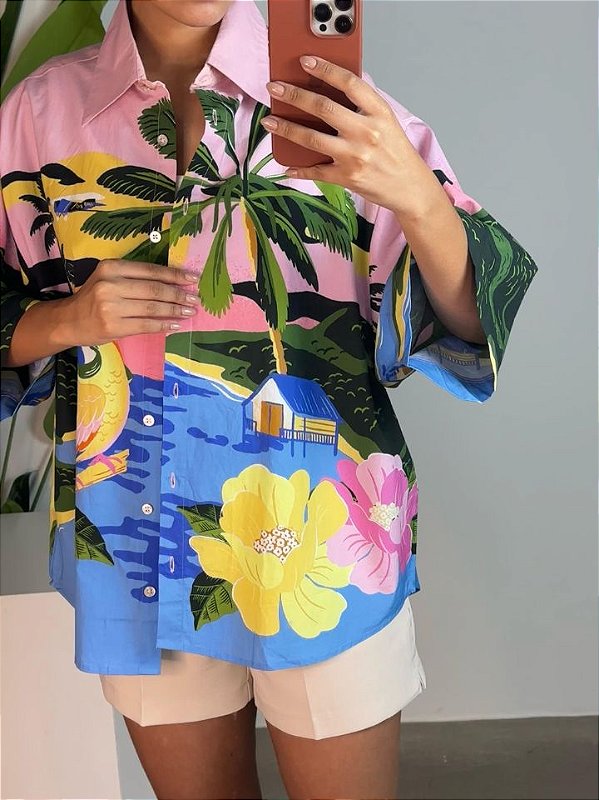 CAMISA FEM COM MANGA LATINA 337864