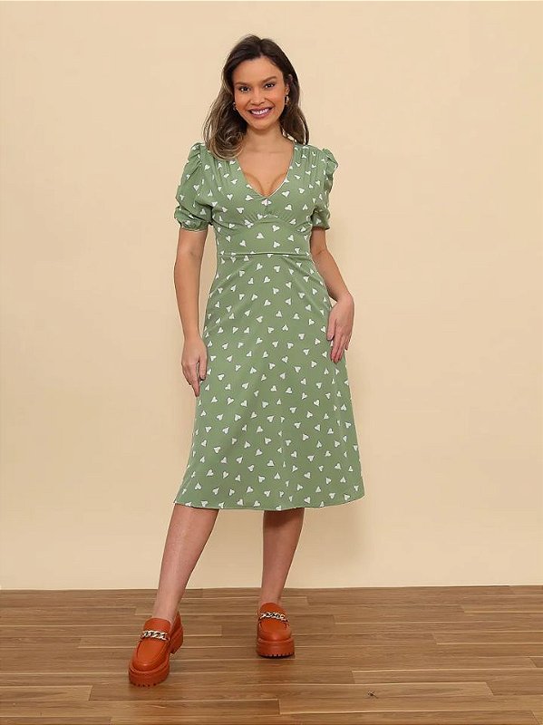 CUKI VESTIDO MIDI DECOTE V MANGA BUFANTE VEA557