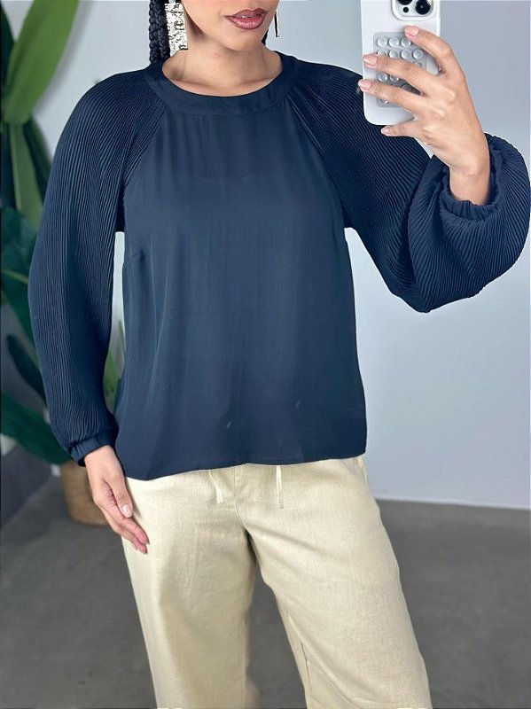 BLUSA CREPE CHIFFON MANGA PLISSADA G2826