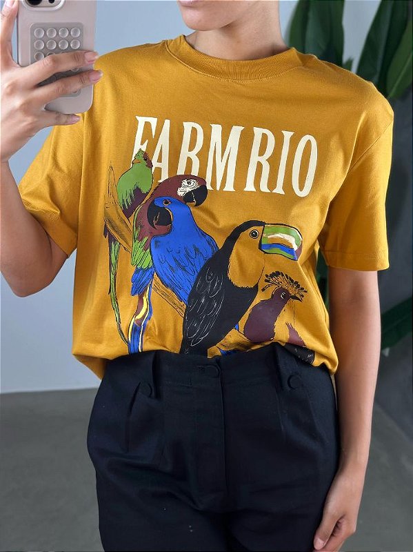 Farm Tshirt Feminina Passaros 347439 Mostarda