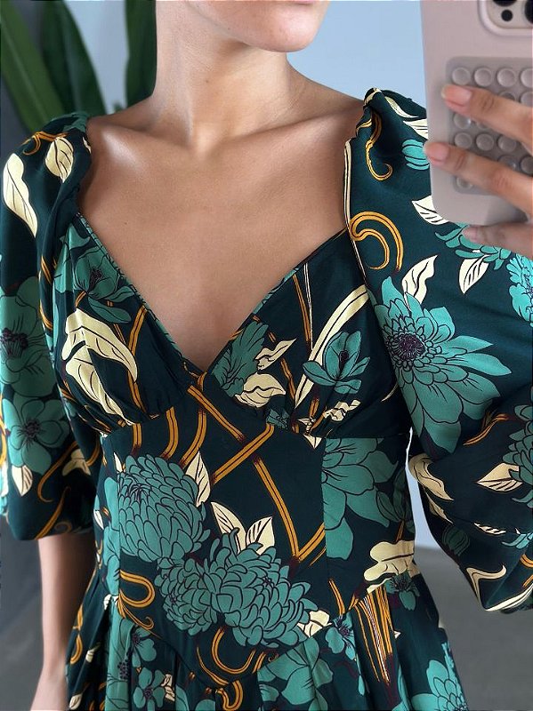 Farm Vestido Beatrice Curto 342593 Verde Musgo
