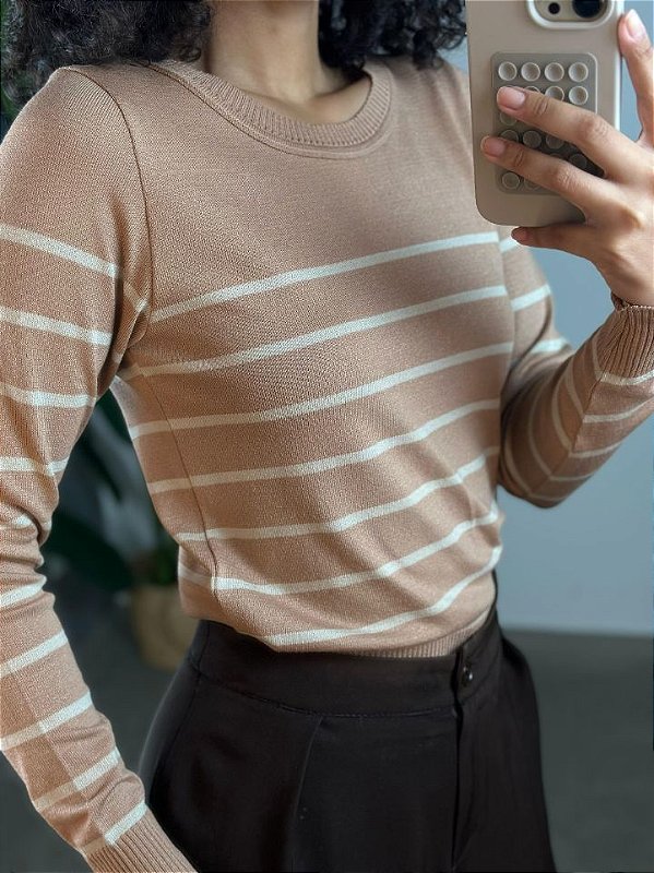 Tricot Blusa Listrada Classica Bege