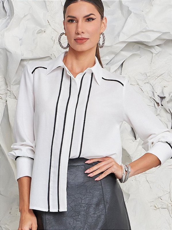 Camisa Com Frizo Feminina M/L G2822 Off White