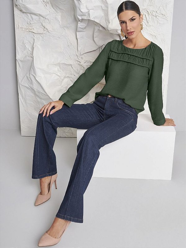 Blusa Feminino Tecido G2824 Verde Militar