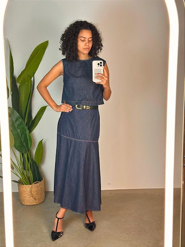 Saia Midi 530098 Azul Jeans