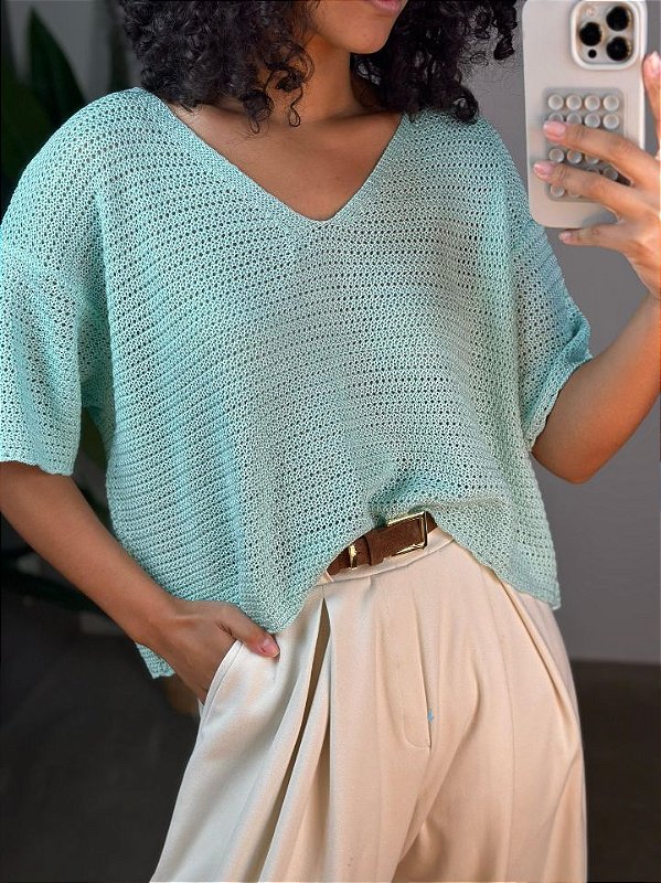 Blusa Tricot Feminino  Dp1523 Verde Agua