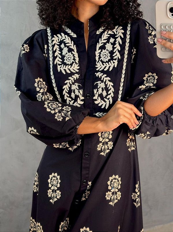 Farm Vestido Borbolina Bordado 337311 Preto