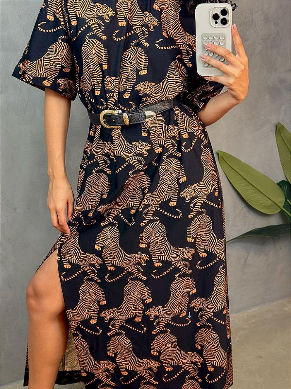 Farm Vestido Tigres Midi 343271 Preto
