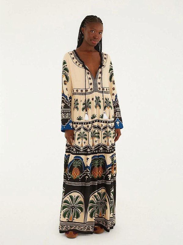 Farm Vestido Midi 343935 Bege Crema