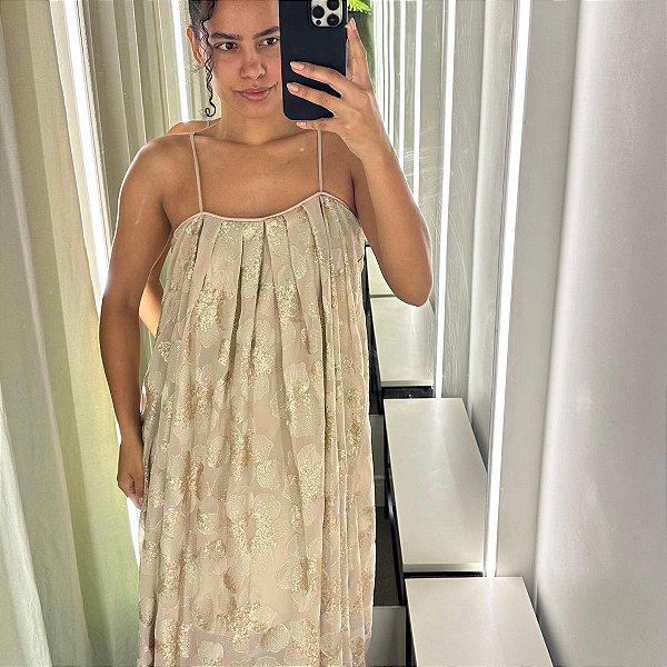 Nanaminze  Vestido Longo 10757 Bege Escuro