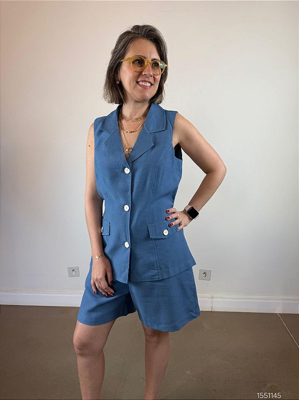 Pele Macia Colete Feminino 12418 Azul