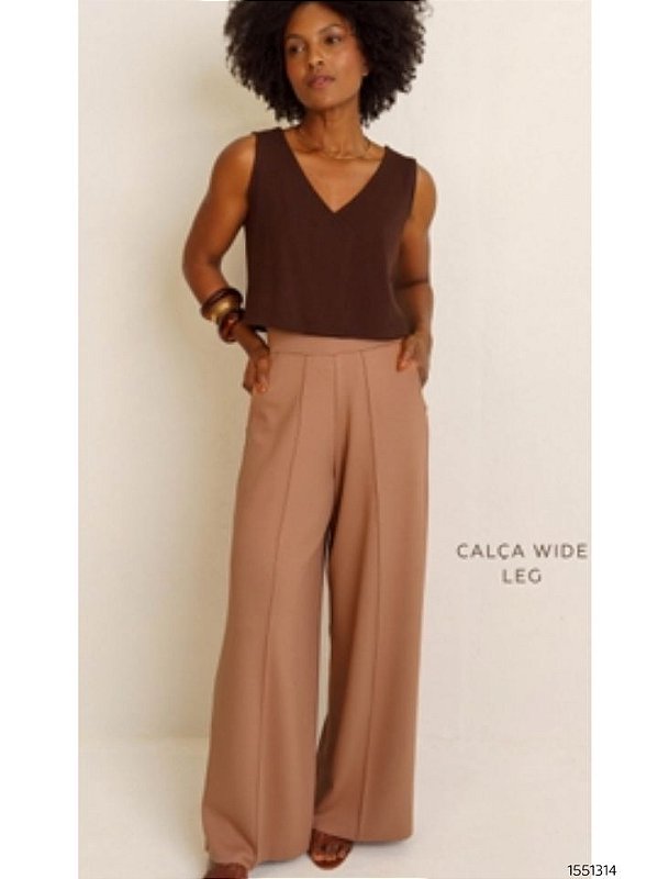 Santa Costura Calca Fem Wide Leg Jeans E Color,Social 019Cal Mocha