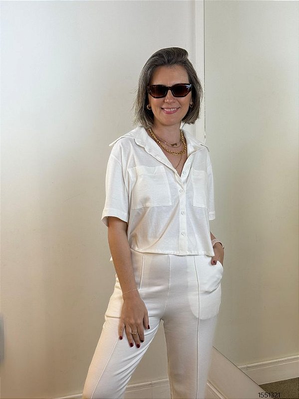 Santa Costura Camisa Fem M/C  080Blu Off White