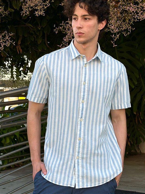 Pineapple Camisa Masc M/C  19Cm039 Light Blue