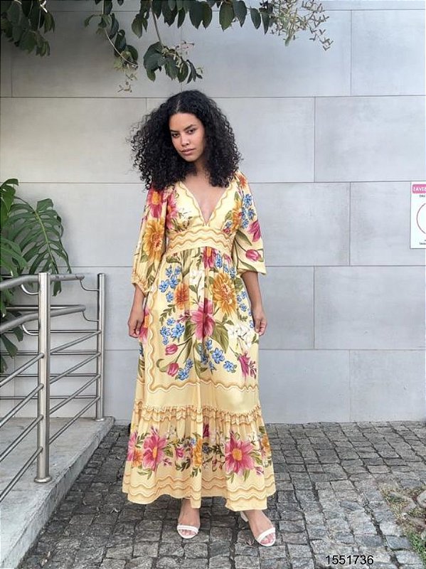 Farm Vestido Midi 347627 Amarelo