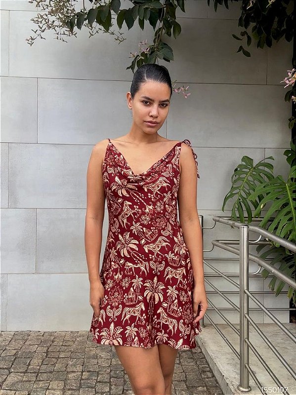 Farm Vestido Curto 346377 Vermelho Queimado