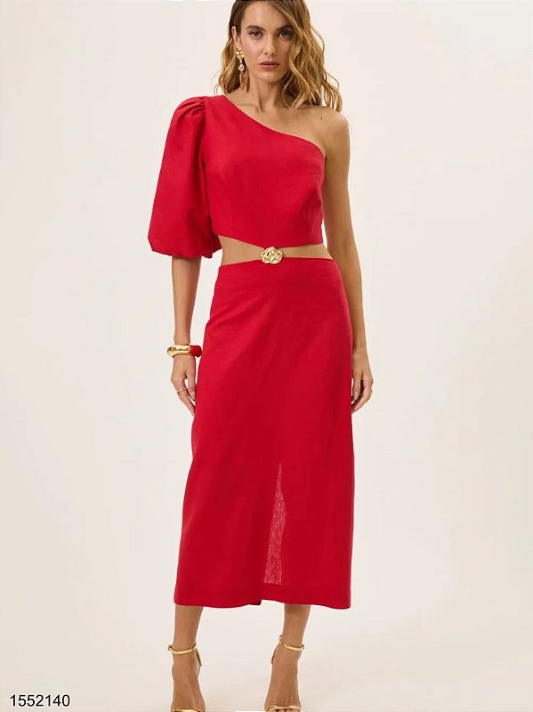 Hit Vestido Midi J26054 Vermelho