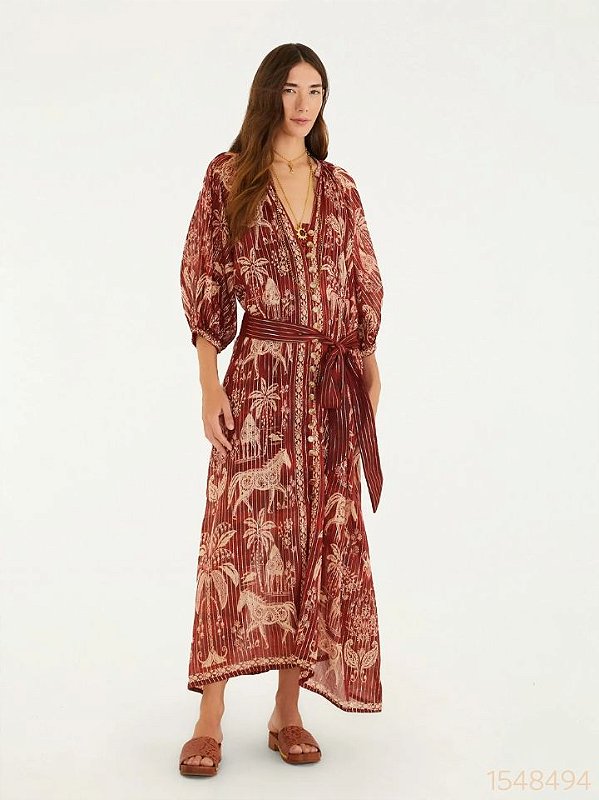 Farm Vestido Midi 347117 Vermelho Queimado