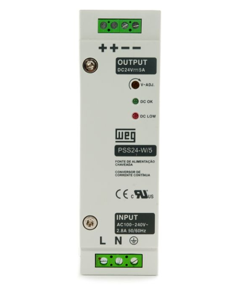 Fonte de Alimentação Monofásica, IN: 85...264Vca, Out: 5A, PSS24-W/5 Weg