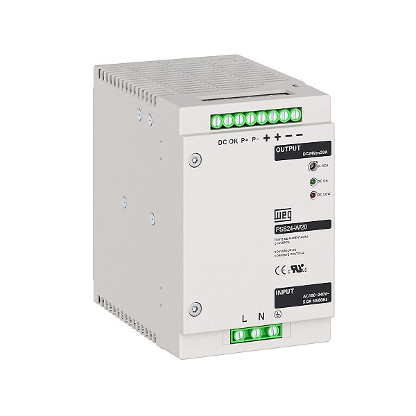 Fonte de Alimentação Monofásica, IN: 85...264Vca, Out: 20A, PSS24-W/20 Weg