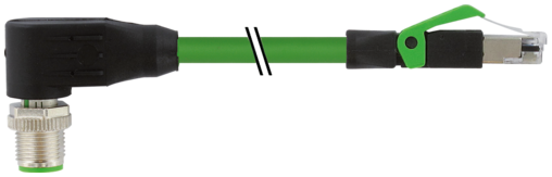 Conector M12 4P Macho 90° + Conector RJ45 4P Blindado com Cabo Pur 30 Metros