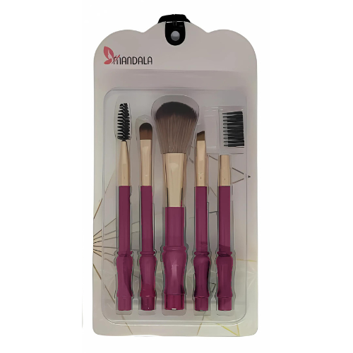 Kit de Pincéis para Maquiagem com 5 Unidades (Rosa) - Mandala